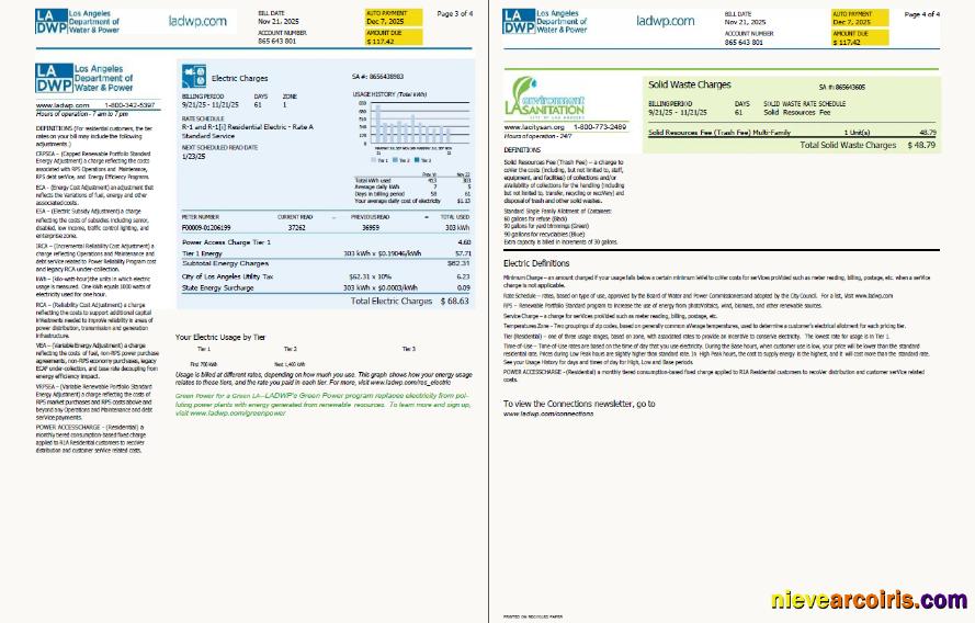 USA LA DWP utility bill, 4 pages, version 2, 3-4 pages